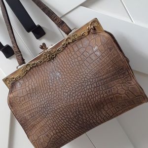 ANTIQUE/VINTAGE.LEATHER..GERMAN SILVER HANDBAG